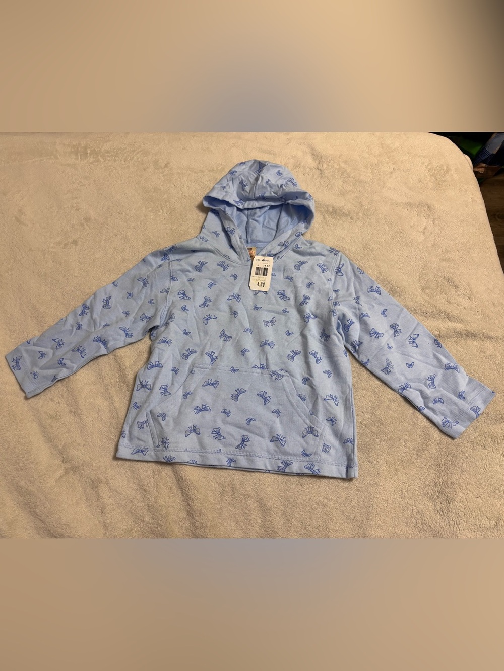 Faded Glory Light Blue Hoodie with Bow Print